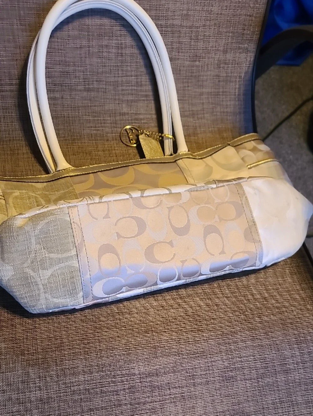 Coach Cream Signature Patchwork Shoulder Bag with Gold Accents - Picture 7 of 16